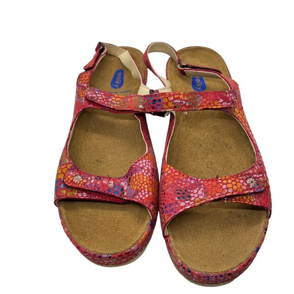 Wolky Sandals Women's Sz 42 Fantasy Red Pink Mulitcolor Comfort Hook Loop - Picture 4 of 16